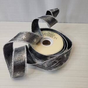 WFR Silver and Black Metallic Ribbon with Silver Stars and Edges, 10 yds